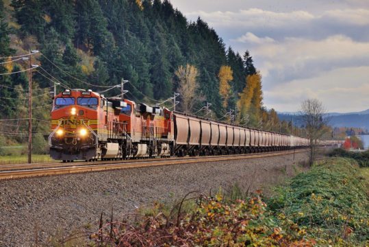 The Federal Railroad Administration is engaging in a new study that will examine crew workloads in an effort to implement operating procedures and technologies that will help to mitigate distractions for operating employees. A BNSF train enters busy trackage near the large yard in Auburn, Washington on November 6th, 2016. Image © 11/2016 by Nikki Burgess; all rights reserved.